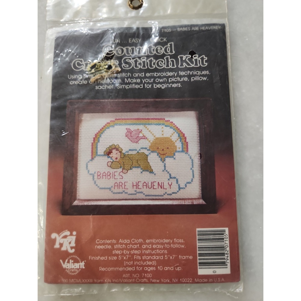 Cross Stitch Kit #7105 Beginners 5"×7" Babies Are Heavenly Valient Crafts NOS